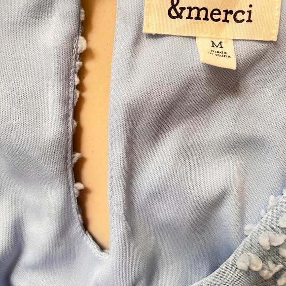 &merci EASTER Dress Womens M Short Sleeve Blue Swiss Dot Ruffle Accents Boho - Picture 6 of 13